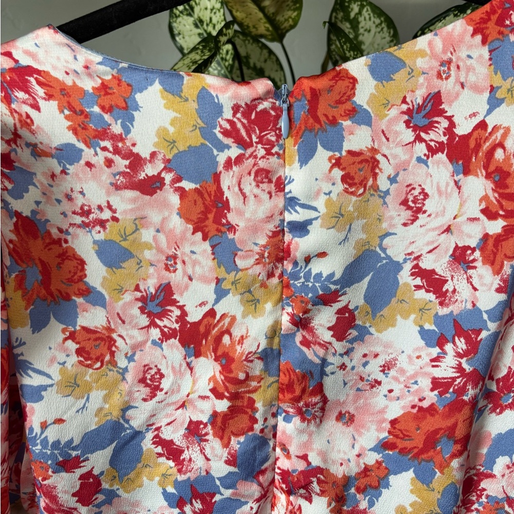 Floret Studios Floral Satin Faux Wrap Midi Dress | Medium - Picture 7 of 7